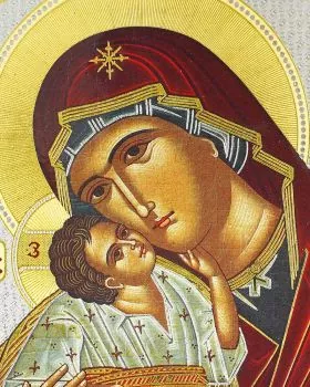 Ikone Madonna Glykophilousa Holz 15x20 cm Goldprägedruck